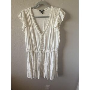 Paige Fraise Dress Womens L White Casual Ruffle VNeck Button Feminine Chic‎